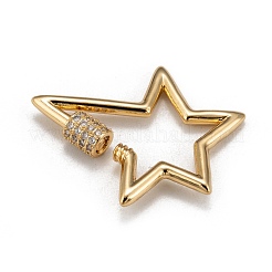 Brass Micro Pave Clear Cubic Zirconia Screw Carabiner Lock Charms&nbsp;X-ZIRC-L085-06G