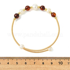 Copper French Wire & Round Natural Amber & Cultured Freshwater Pearl Cuff Bangle for Women&nbsp;BJEW-JB13990
