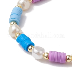 4Pcs 4 Colors Flat Round Polymer Clay Beads Stretch Bracelets for Women&nbsp;BJEW-JB11647