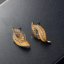 Leaf Alloy Rhinestone Pendant Necklaces & Stud Earrings Sets&nbsp;FS-WG55378-01