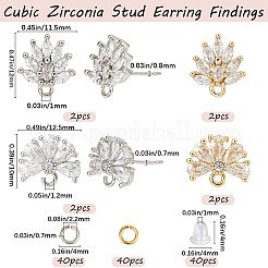 4 Pairs 4 Style Flower Brass Cubic Zirconia Stud Earring Findings&nbsp;KK-CN0003-18