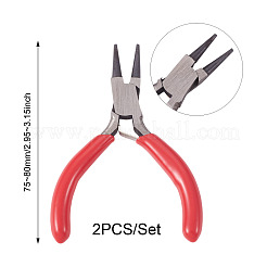 2Pcs 3 Inch Carbon Steel Mini Pliers Round Nose Pliers with Red Handles&nbsp;TOOL-TA0001-17