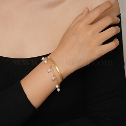 Fashionable Stainless Steel Herringbone & Curb Chains Double Layer Bracelets&nbsp;TF4640-2