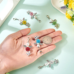 6Pcs 6 Colors Angel & Butterfly Alloy Beaded & Polymer Clay Pave Rhinestone Beaded Pendant Decoration&nbsp;HJEW-TA00339