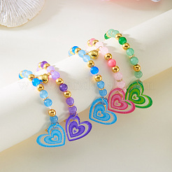 Glass Resin Magnetic Heart Friendship Stretch Bead Bracelet Sets for Women&nbsp;WG24CEB-01