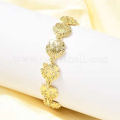 Summer Beach Brass Micro Pave Clear Cubic Zirconia Shell Shape Link Chain Bracelets&nbsp;LS-BJEW-C118-02B-G