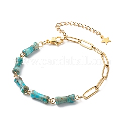 Natural Imperial Jasper(Dyed) Bamboo Joint Beaded Bracelet with Golden 304 Stainless Steel Chains for Women&nbsp;BJEW-JB09028