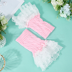 Bowknot Cotton Womens Knitting Floral Lace Wrist Cuffs For Wedding Party&nbsp;AJEW-WH20060-34A
