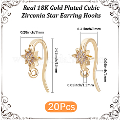 20Pcs Brass Micro Pave Clear Cubic Zirconia Star Earring Hooks&nbsp;KK-BBC0028-99
