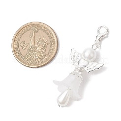 Frosted Acrylic & Glass Pearl Flower Angel Pendant Decorations&nbsp;HJEW-JM03490-01
