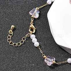 Brass & Glass Link Chain Bracelets for Women&nbsp;BJEW-F517-02G-02