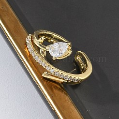 Brass Micro Pave Cubic Zirconia Cuff Open Rings for Women&nbsp;RJEW-L343-05G-02