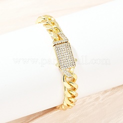Brass Micro Pave Clear Cubic Zirconia Cuban Chain Bracelets for Women&nbsp;BJEW-F504-09G