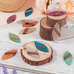 12Pcs 6 Colors Transparent Resin & Walnut Wood Big Pendants&nbsp;WOOD-TA0002-46