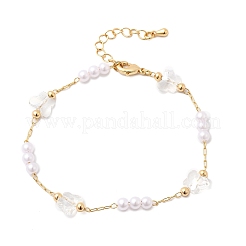 Brass & Glass Link Chain Bracelets for Women&nbsp;BJEW-F517-02G-01