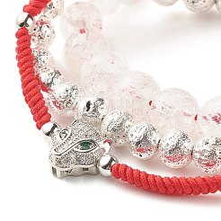 Natural Crackle Quartz & Lava Rock Braided Bead Bracelets Set&nbsp;BJEW-JB07212-03