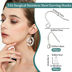 300Pcs 316 Surgical Stainless Steel Earring Hooks&nbsp;STAS-BBC0006-21