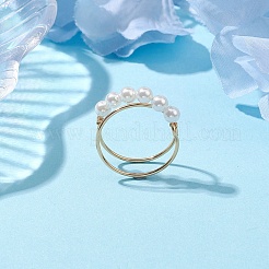 Round Shell Pearl Beaded Ring&nbsp;RJEW-TA00133