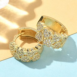 Heart Brass Micro Pave Cubic Zirconia Hoop Earrings&nbsp;EJEW-A132-10G-02
