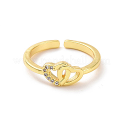 Clear Cubic Zirconia Interlocking Heart Open Cuff Ring&nbsp;RJEW-H127-08G