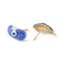 Enamel Curved Oval with Evil Eye Stud Earrings&nbsp;EJEW-G334-02G-02
