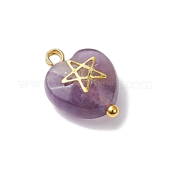 15Pcs 15 Styles Gemstone Faceted Hearted Charms with Brass Sun Star Moon Slices&nbsp;PALLOY-JF03282