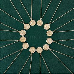 925 Sterling Silver 12 Constellation Necklace Gold Horoscope Zodiac Sign Necklace Round Astrology Pendant Necklace with Zircons Birthday Jewelry Gift for Women Men&nbsp;JN1089E
