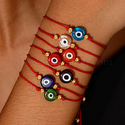 7Pcs Adjustable Glass & Brass Beads Braided Bead Bracelets&nbsp;TW6969