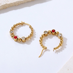 304 Stainless Steel Beaded Hoop Earrings&nbsp;EJEW-G368-05G