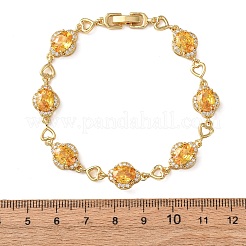 Heart & Oval Brass Micro Pave Cubic Zirconia Link Chain Bracelets for Women&nbsp;BJEW-A163-03G-03