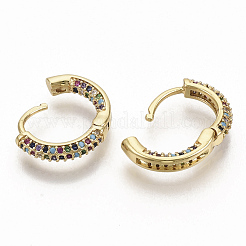 Brass Micro Pave Colorful Cubic Zirconia Hoop Earrings&nbsp;EJEW-S208-060