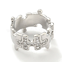 Puzzle Brass Micro Pave Cubic Zirconia Cuff Open Rings for Women&nbsp;RJEW-I103-005P