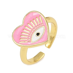 Pink Color Enamel Heart with Eye Open Cuff Ring&nbsp;RJEW-F135-08G