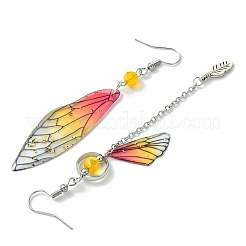 4 Set 4 Color Resin Wing with Feather Asymmetrical Earrings&nbsp;EJEW-TA00175