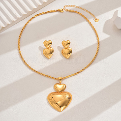 Luxury Alloy Double Heart Earrings & Necklaces Sets for Women&nbsp;WC9447