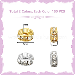 200Pcs 2 Colors Brass Rhinestone Spacer Beads&nbsp;RB-UN0001-14