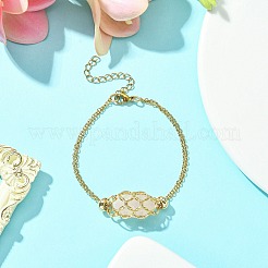 Natural Rose Quartz Bullet Link Bracelet&nbsp;BJEW-JB09563-04