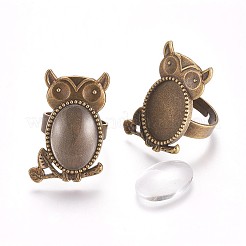 Vintage Adjustable Iron Owl Finger Ring Settings and Alloy Cabochon Bezel Settings&nbsp;FIND-X0010-04AB