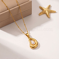 304 Stainless Steel Imitation Pearl Teardrop Pendant Necklaces for Women&nbsp;WG37FBA-01