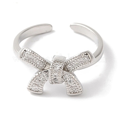 Bowknot Brass Micro Pave Clear Cubic Zirconia Open Cuff Rings for Women&nbsp;LS-RJEW-C098-08P