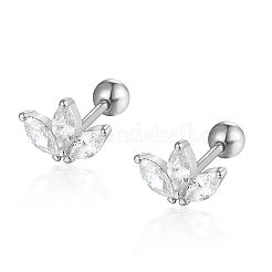 S925 Sterling Silver Clear Cubic Zirconia Flower Petal Stud Earrings&nbsp;DX5333-2