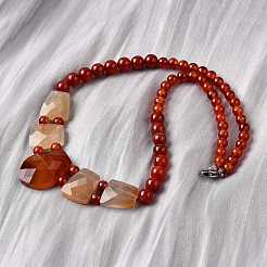 Natural Red Agate Faceted Bib Graduated Beaded Necklaces for Women&nbsp;NJEW-B128-01I