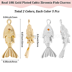 10Pcs 2 Colors Brass Micro Pave Clear Cubic Zirconia Pendants&nbsp;KK-BBC0023-48