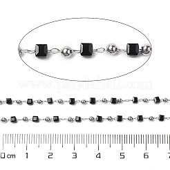 Cube Glass & 201 Stainless Steel Beaded Chains&nbsp;CHS-A015-04P