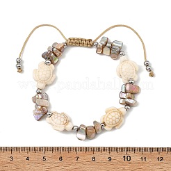 2Pcs 2 Styles Natural Freshwater Shell & Synthetic Turquoise Braided Bead Bracelets&nbsp;BJEW-JB13867