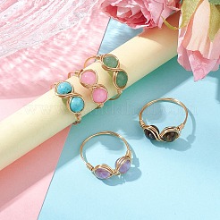 5Pcs Natural Tiger Eye & Dyed Yellow Jade & Amethyst & Green Aventurine & Synthetic Turquoise Infinity Finger Rings for Women&nbsp;RJEW-JR00832-02