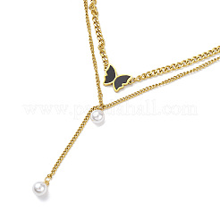 Ion Plating(IP) 304 Stainless Steel Curb Chains Double Layer Necklaces&nbsp;NJEW-M199-14G