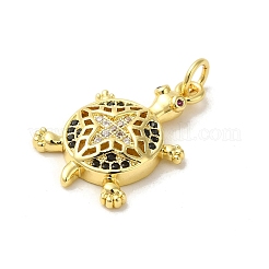 Tortoise Rack Plating Brass Micro Pave Black Cubic Zirconia Pendants&nbsp;KK-K377-29G