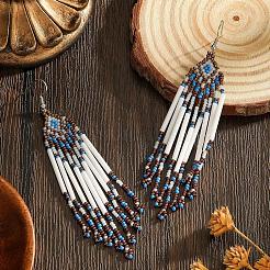 Bohemian Handmade Glass Seed Beads Rhombus Pattern Dangle Earrings&nbsp;DU2842
