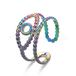 Rainbow Color Ion Plating(IP) 304 Stainless Steel Evil Eye Open Cuff Ring for Women&nbsp;RJEW-A005-29MC